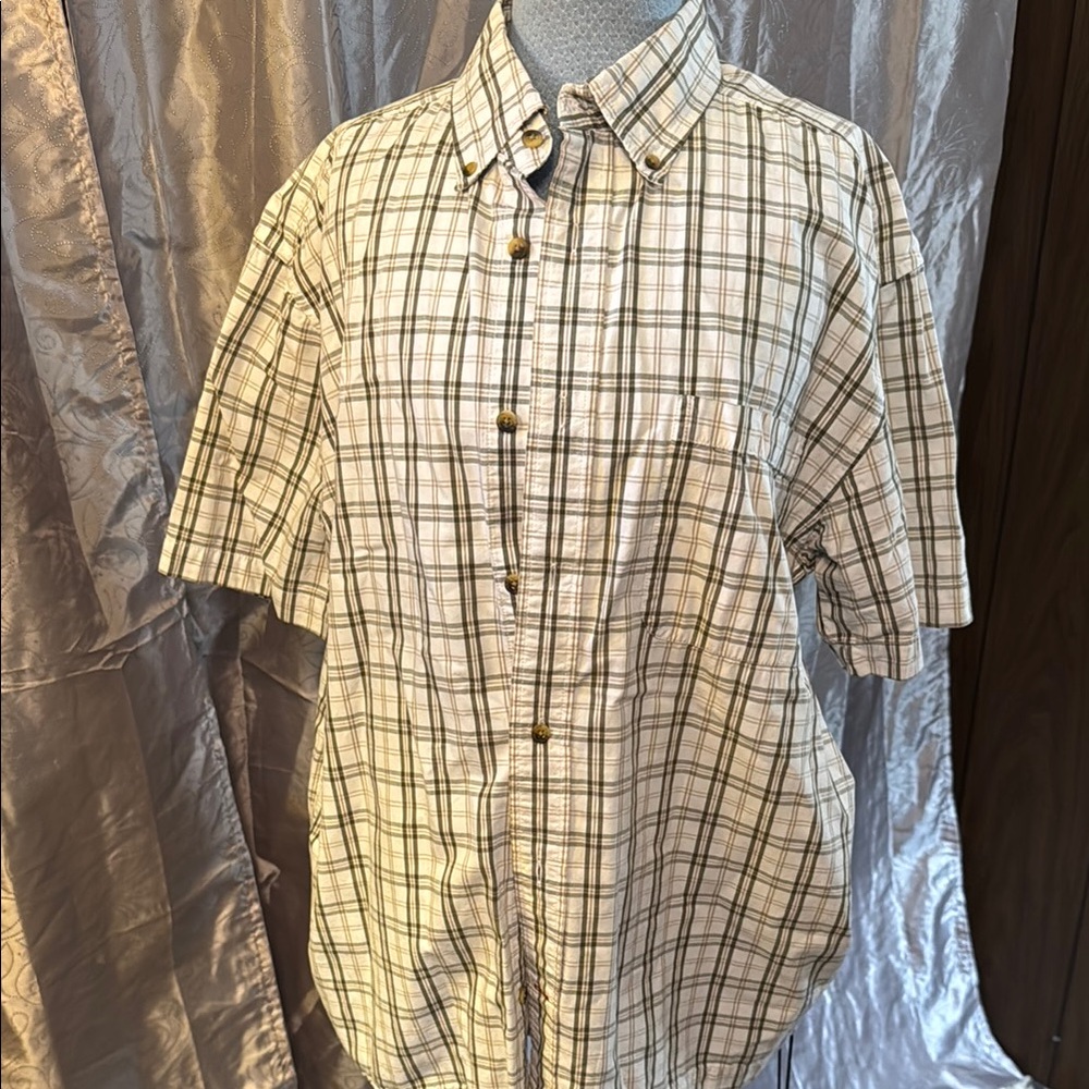 Signature by Levi Strauss White and Black Casual Button Down Shirt
